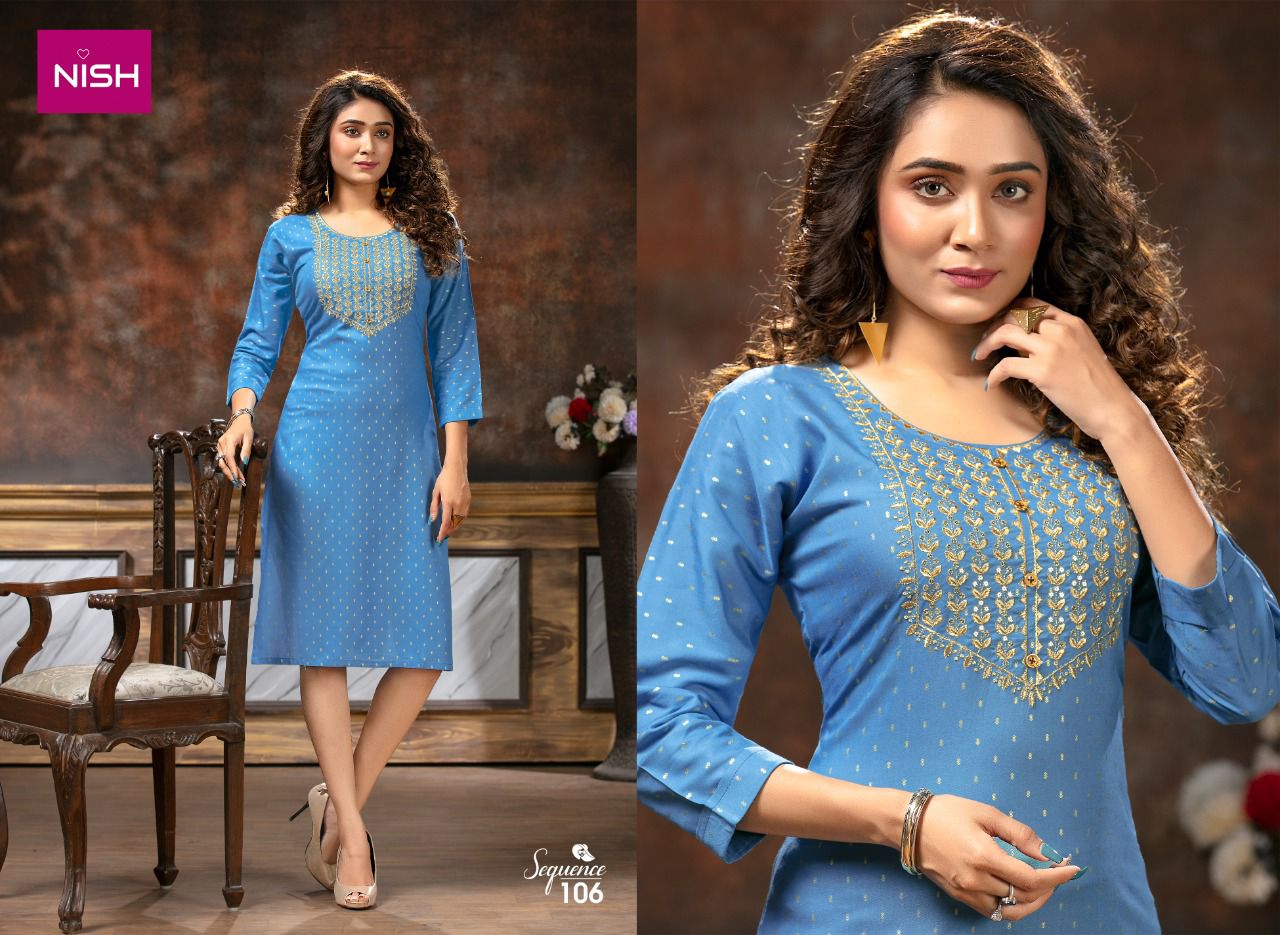 Nish Sequence Ethnic Wear Designer Rayon Printed Kurti Collection